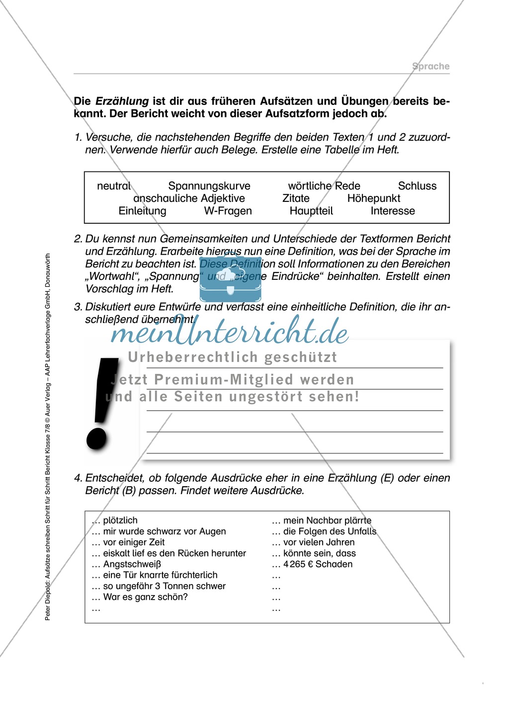 Sprache in einem Bericht: Übungen und Lösung Preview 3