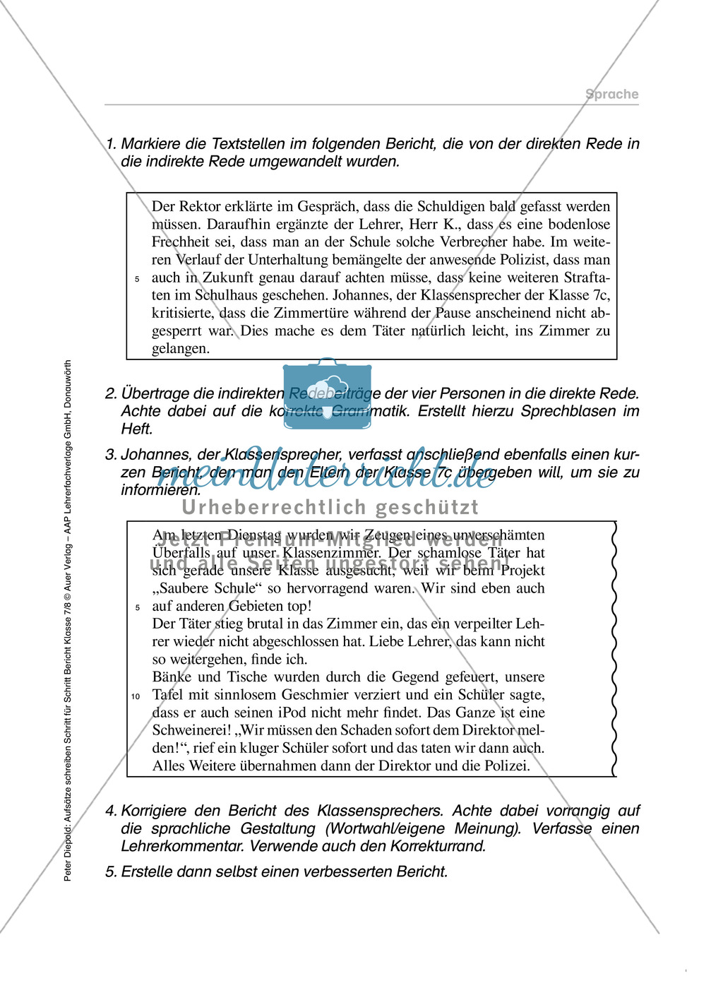 Sprache in einem Bericht: Übungen und Lösung Preview 5