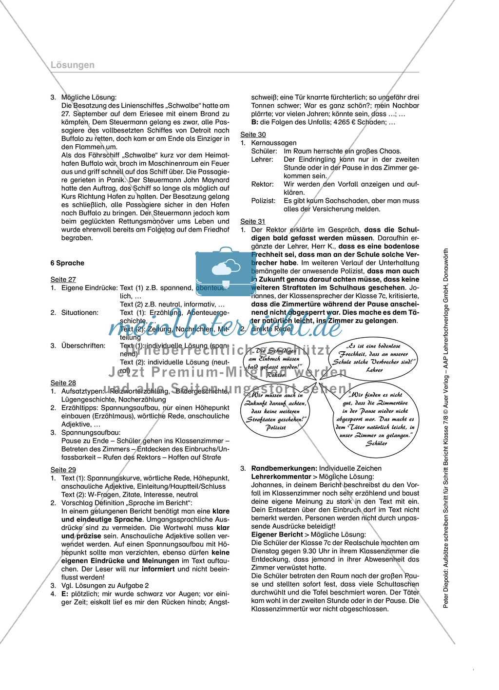 Sprache in einem Bericht: Übungen und Lösung Preview 6