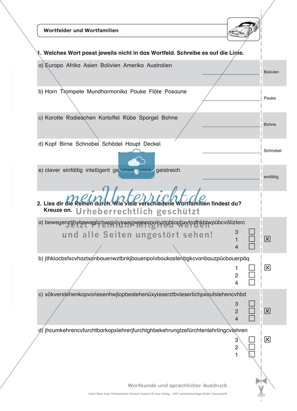 Wortfelder und Wortfamilien: Schnell-Tests Preview 3