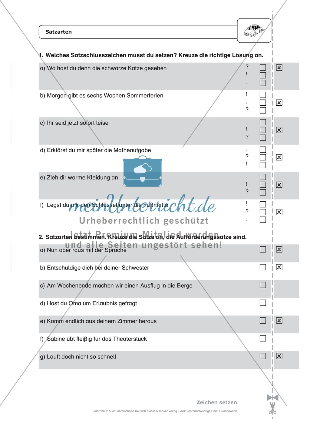 Zeichensetzung, Satzarten: Schnell-Tests Preview 1