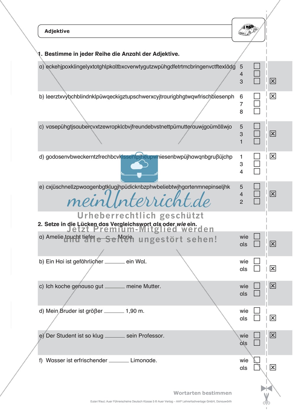Wortarten - Adjektive: Schnell-Tests Preview 1