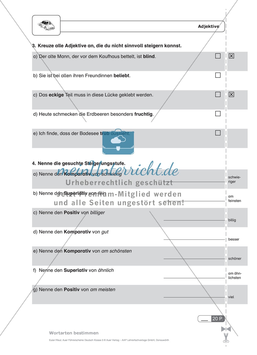 Wortarten - Adjektive: Schnell-Tests Preview 2
