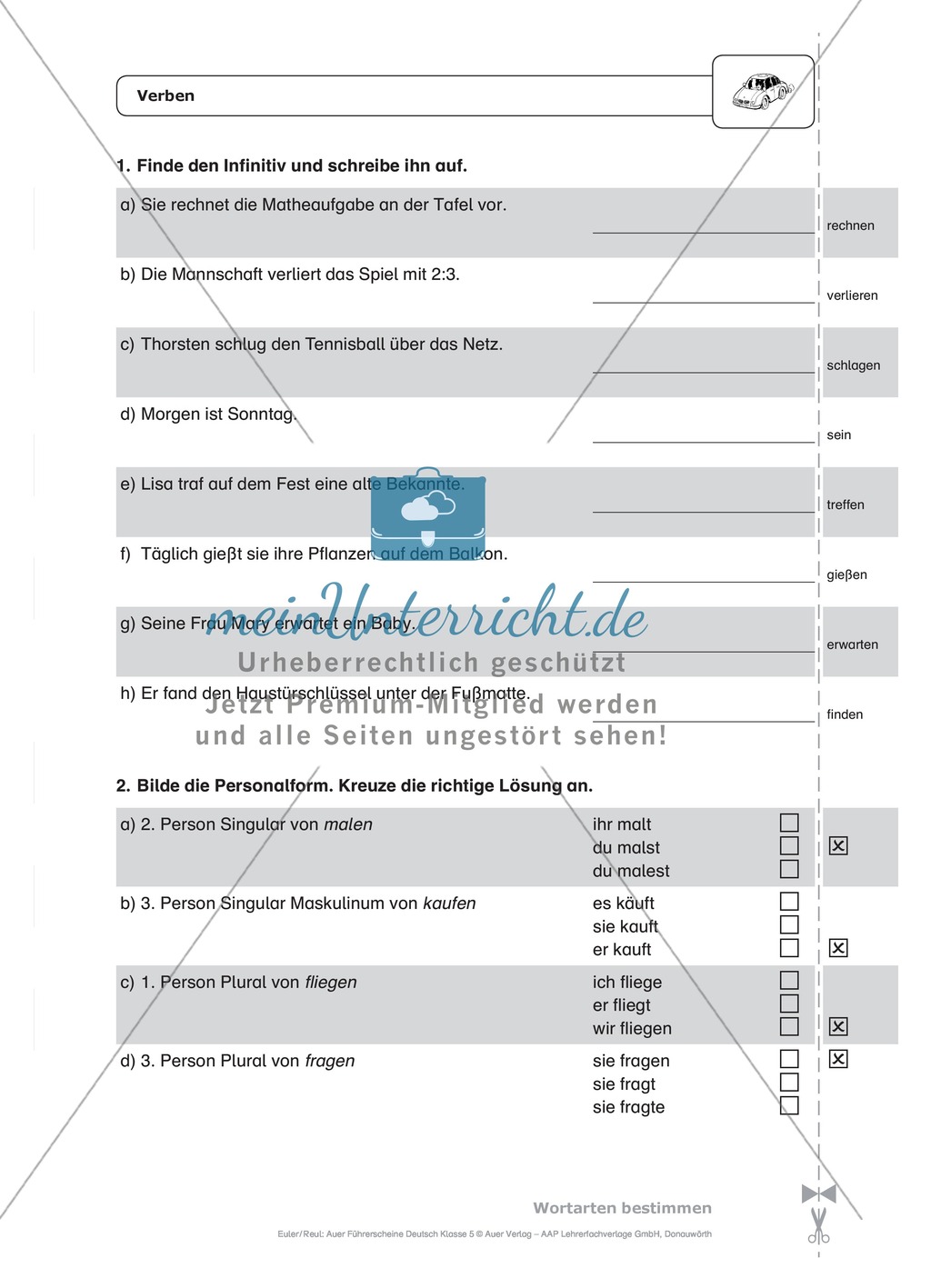 Wortarten - Verben: Schnell-Tests Preview 1