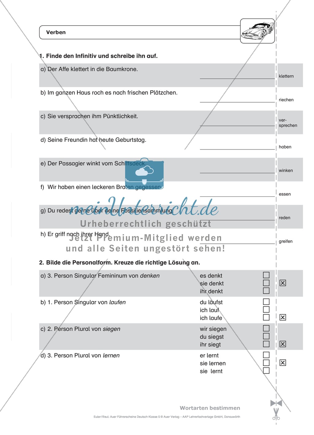 Wortarten - Verben: Schnell-Tests Preview 3