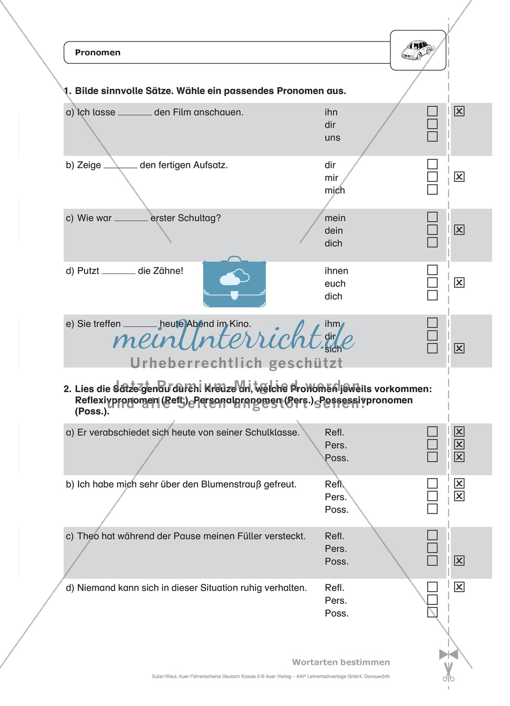 Wortarten, Pronomen, Klasse 5: Schnell-Tests Preview 1