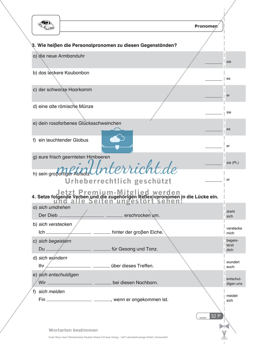 Wortarten, Pronomen, Klasse 5: Schnell-Tests Preview 2