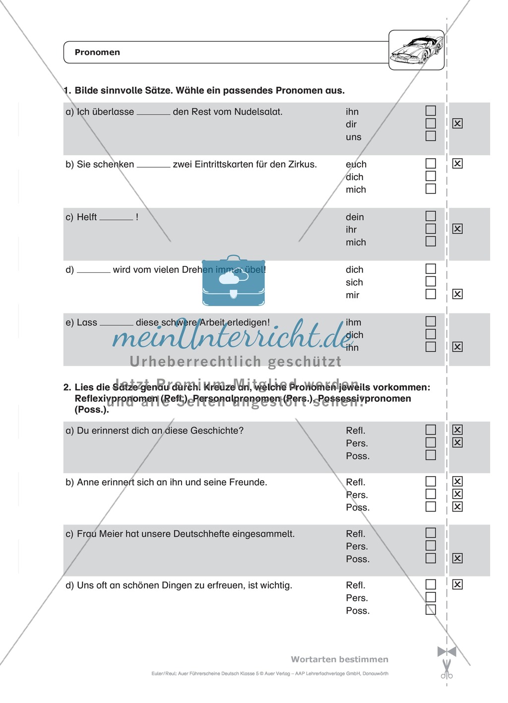Wortarten, Pronomen, Klasse 5: Schnell-Tests Preview 3