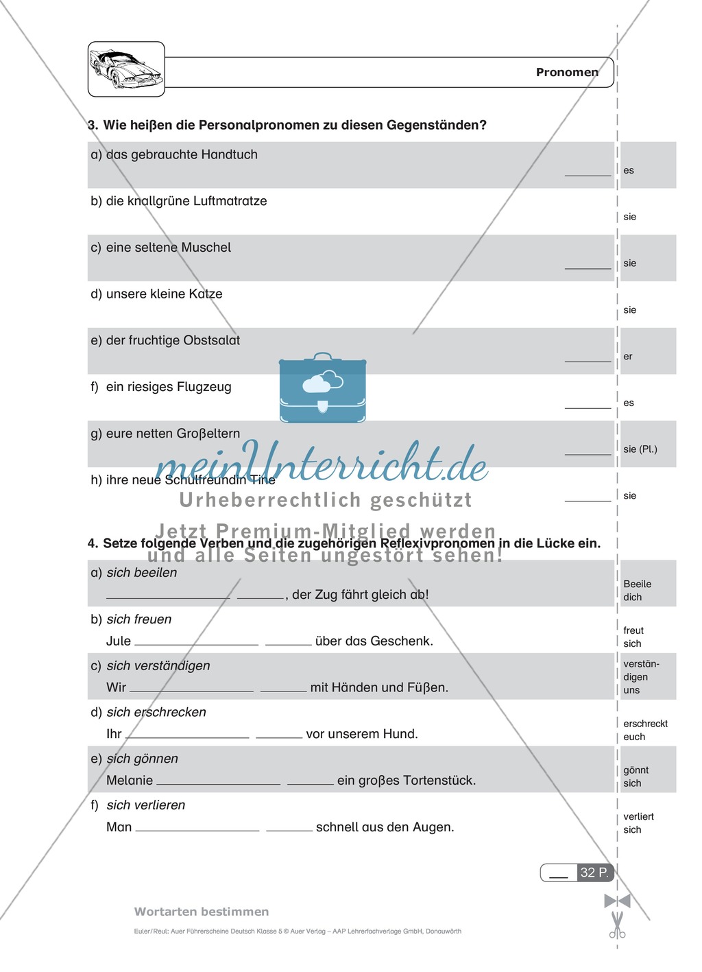 Wortarten, Pronomen, Klasse 5: Schnell-Tests Preview 4