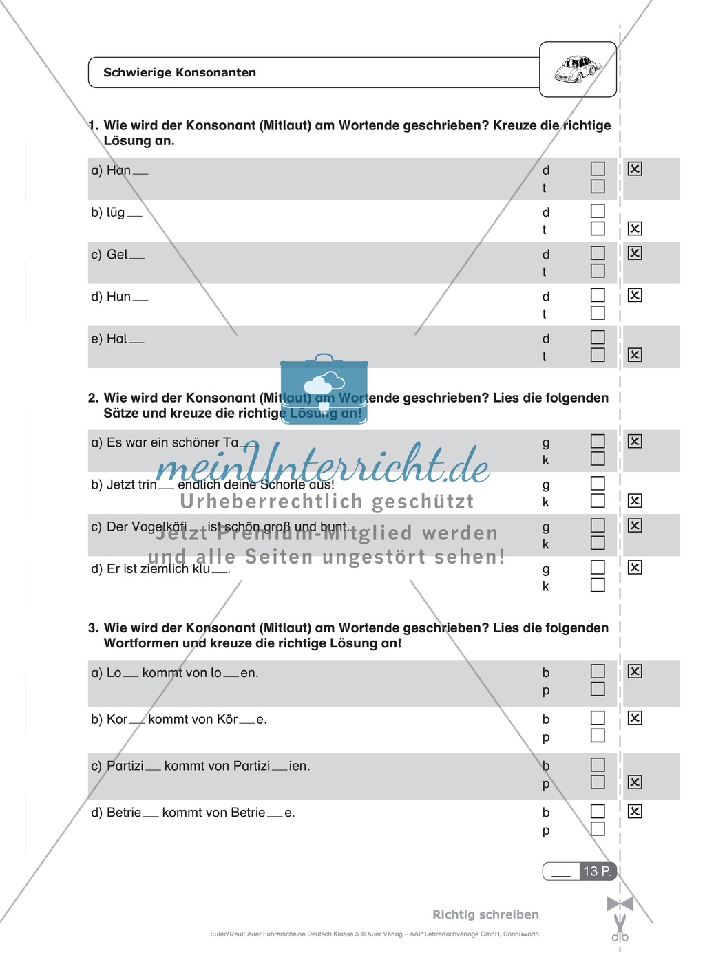 Rechtschreibung, schwierige Konsonanten: Schnell-Tests Preview 1