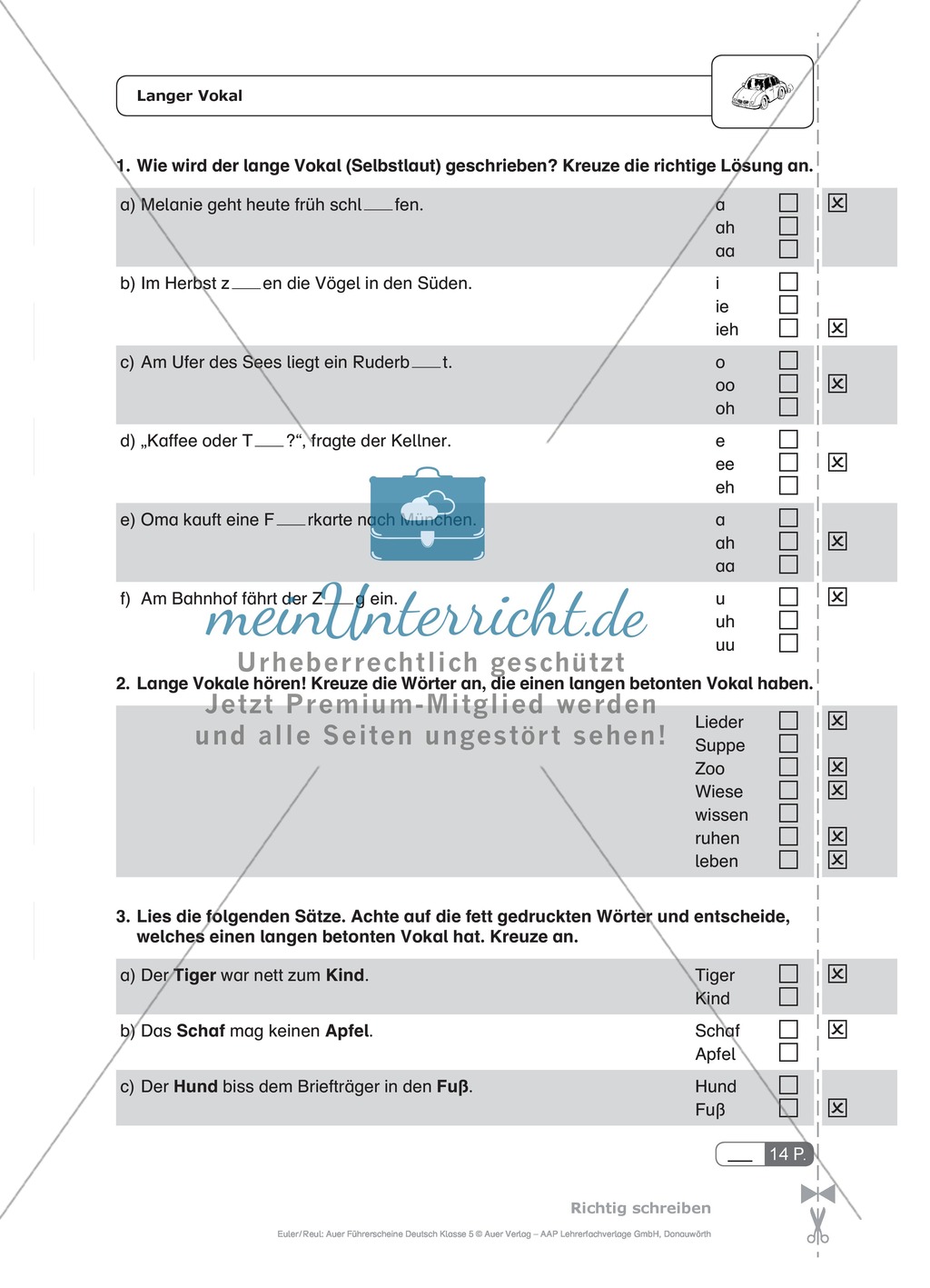 Rechtschreibung, kurze und lange Vokale: Schnell-Tests Preview 1