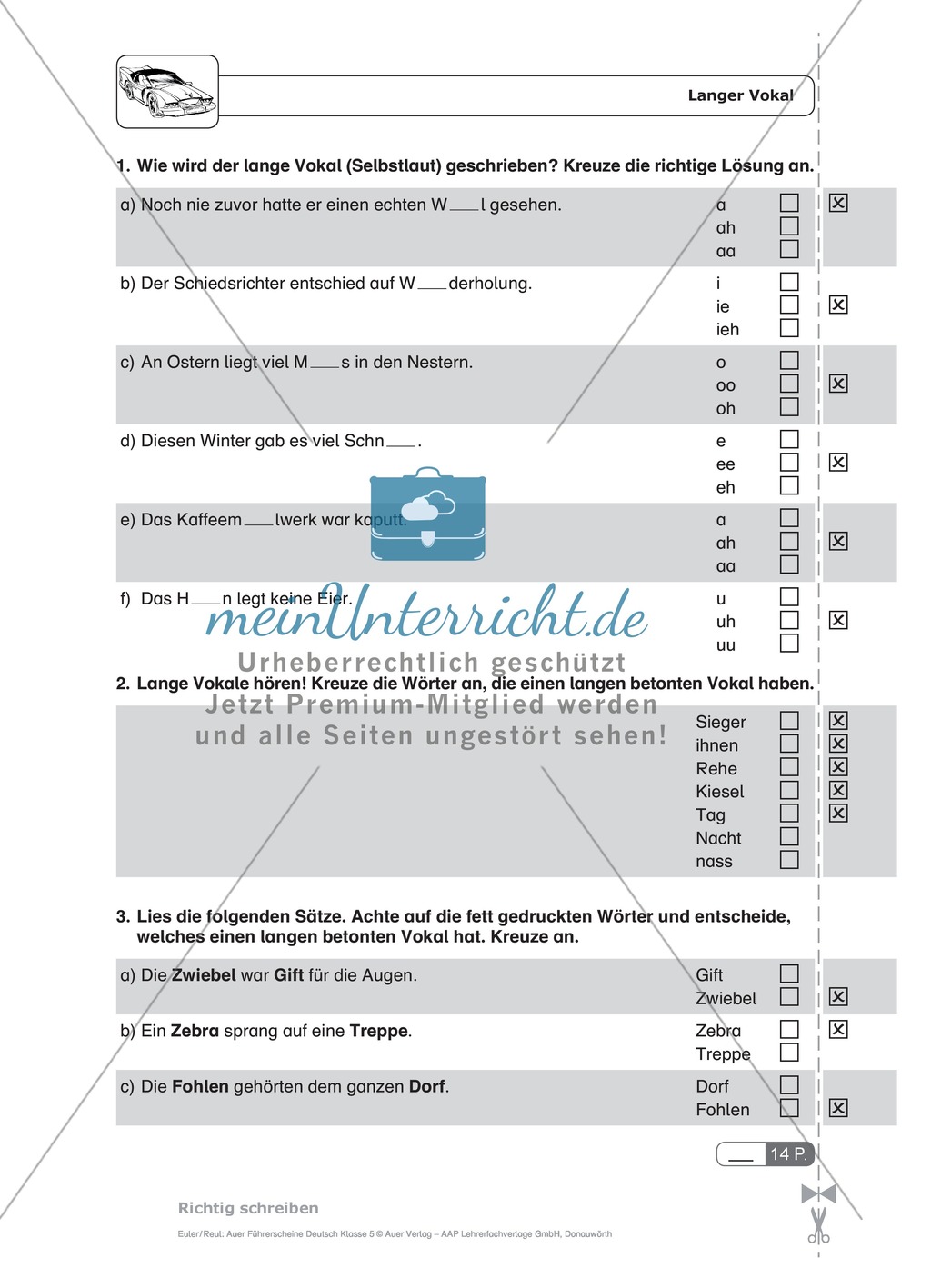 Rechtschreibung, kurze und lange Vokale: Schnell-Tests Preview 2