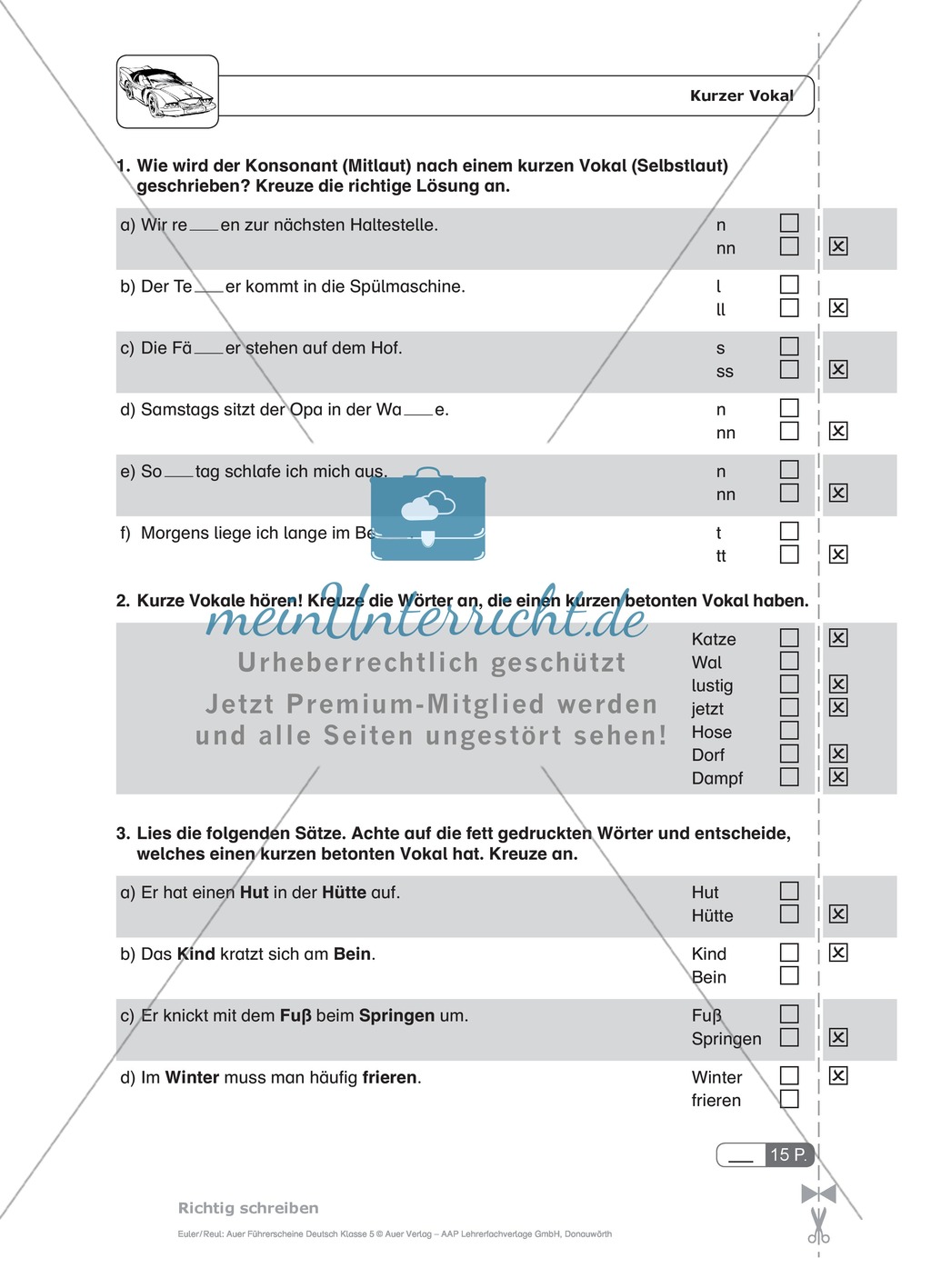 Rechtschreibung, kurze und lange Vokale: Schnell-Tests Preview 4