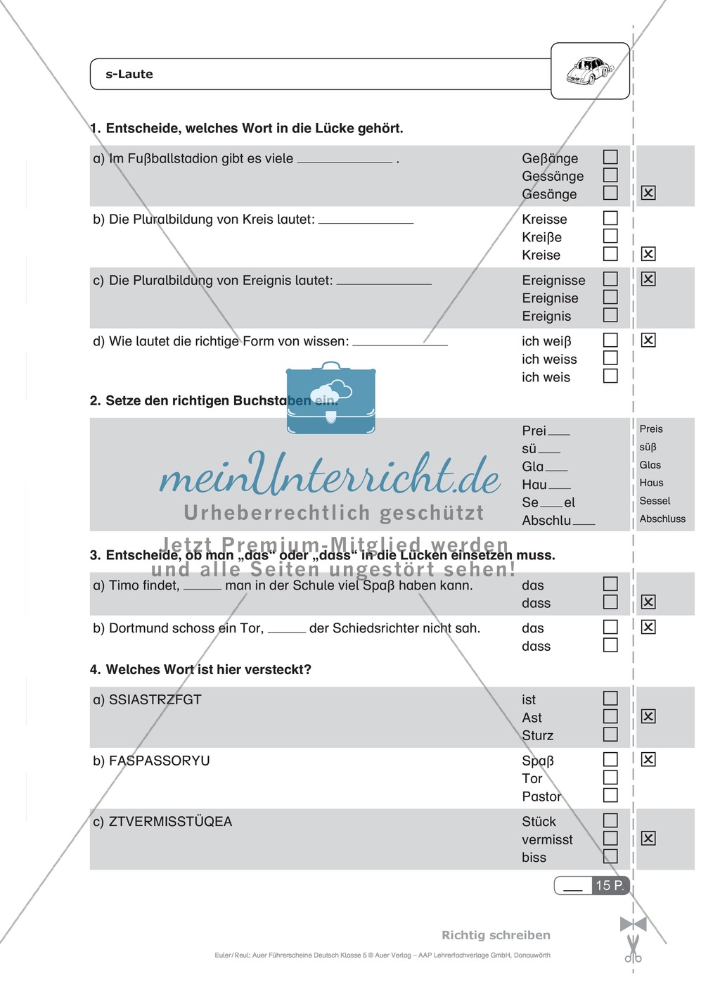 Rechtschreibung, s-Laute: Schnell-Tests Preview 1