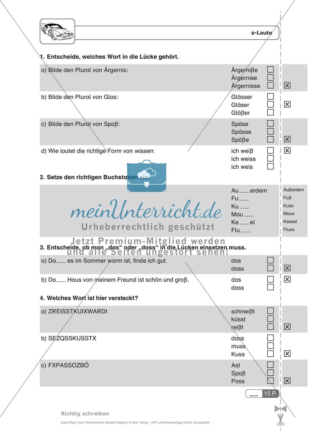 Rechtschreibung, s-Laute: Schnell-Tests Preview 2