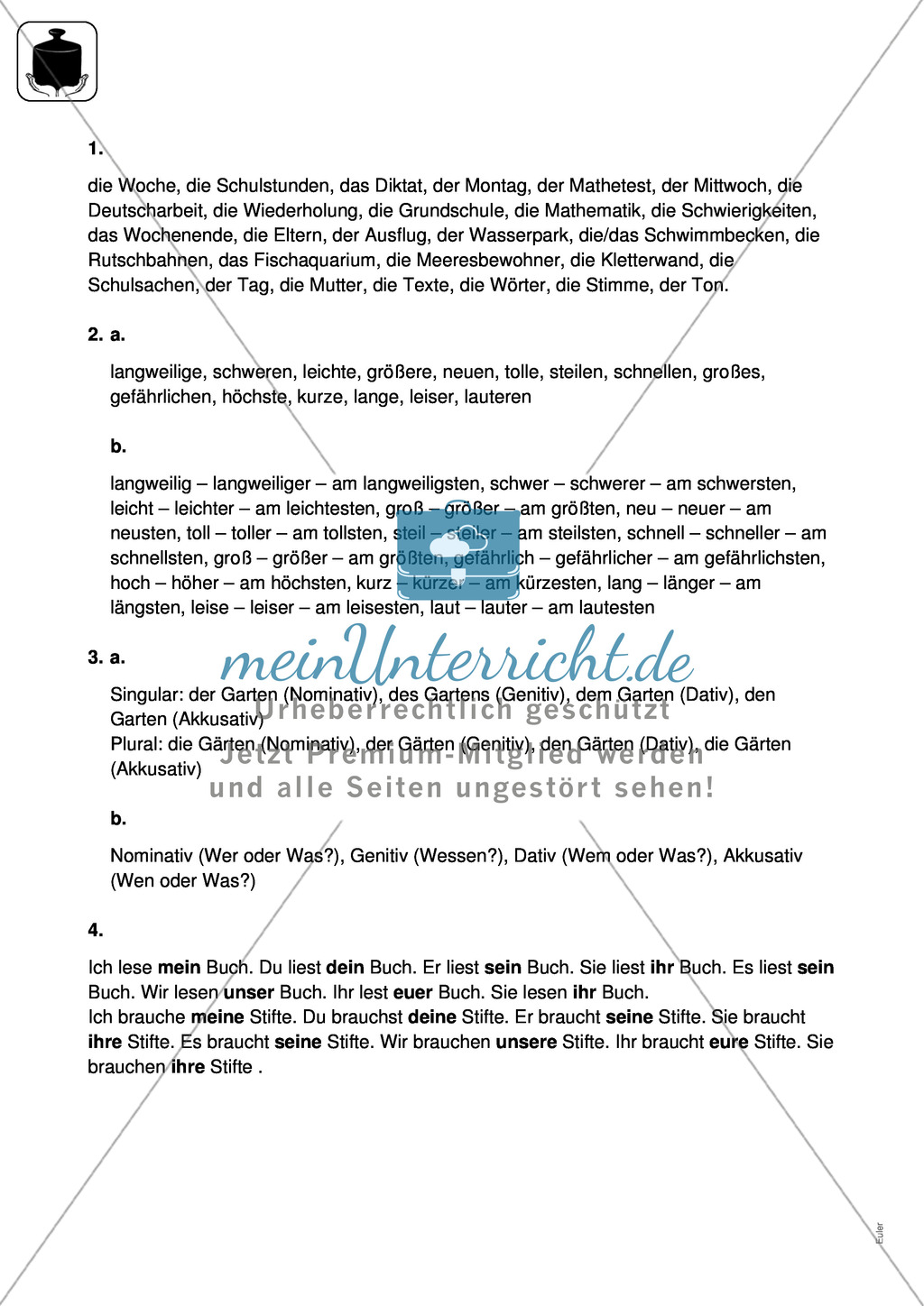 Wortarten bestimmen: Klassenarbeit und Lösung Preview 3