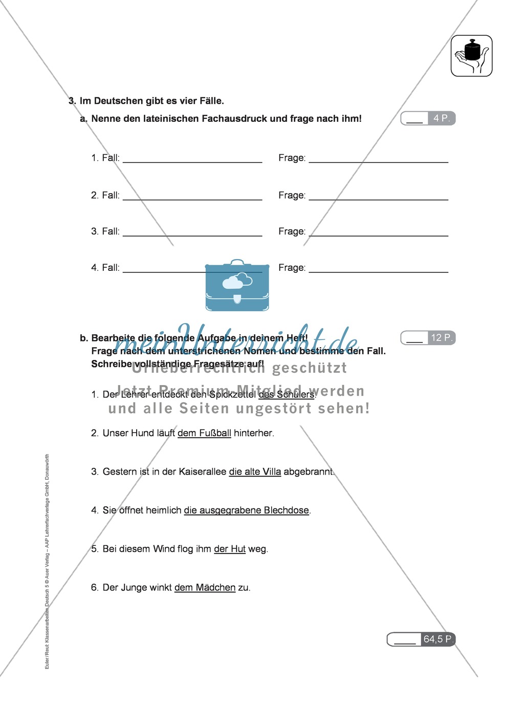 Wortarten und Kasus bestimmen: Klassenarbeit und Lösung Preview 3