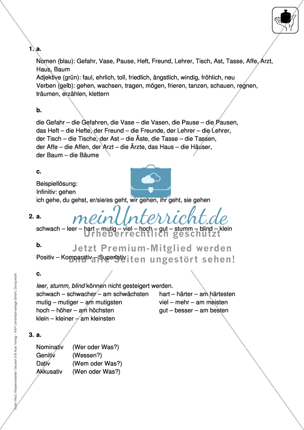 Wortarten und Kasus bestimmen: Klassenarbeit und Lösung Preview 4