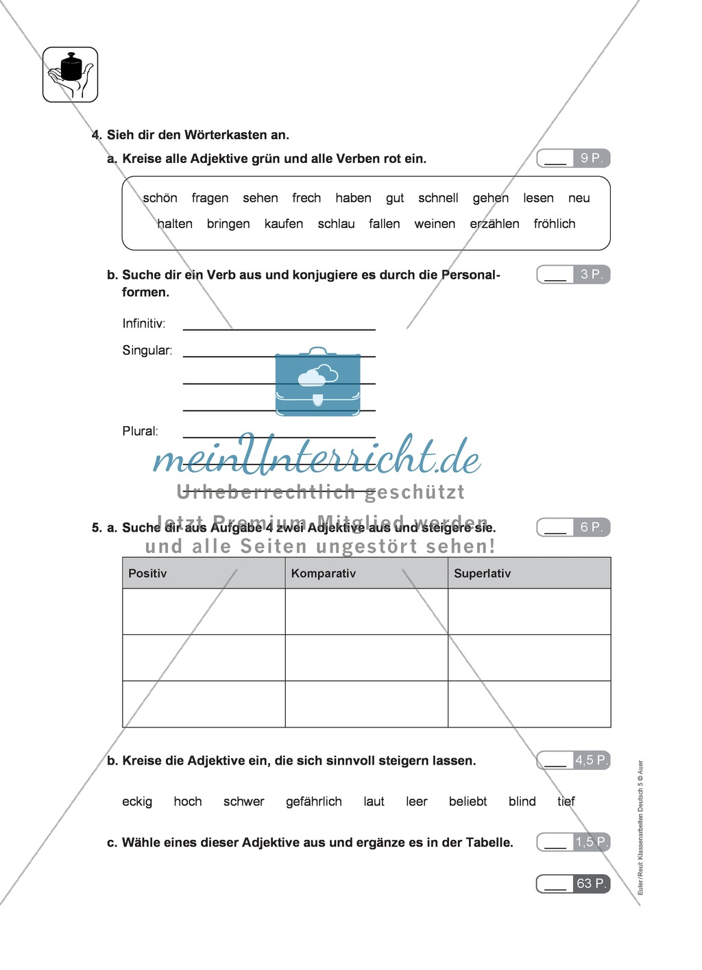 Wortarten bestimmen, Fachbegriffe kennen: Klassenarbeit und Lösung Preview 3