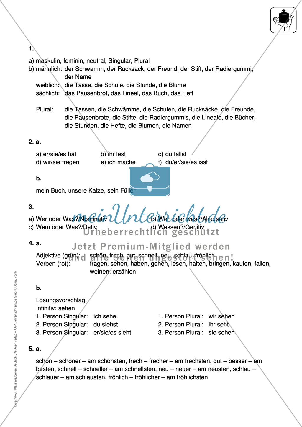 Wortarten bestimmen, Fachbegriffe kennen: Klassenarbeit und Lösung Preview 4
