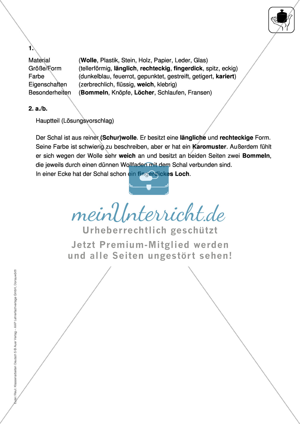Wortkunde, Ausdruck: Klassenarbeit und Lösung Preview 2