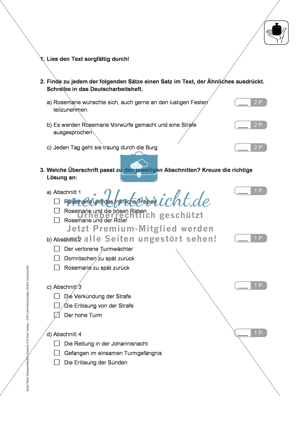 Märchen und Sagen verstehen: Klassenarbeit und Lösung Preview 2