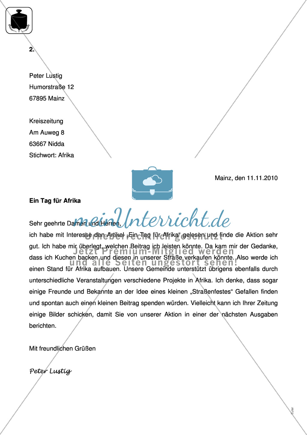 Briefe schreiben: Klassenarbeit und Lösung Preview 2