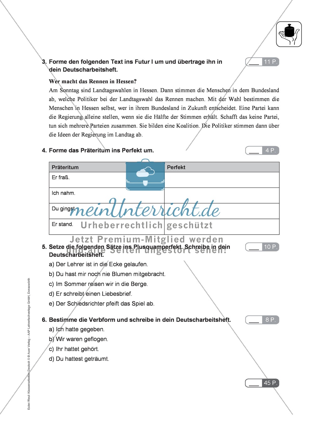 Zeitformen: Klassenarbeit und Lösung Preview 2