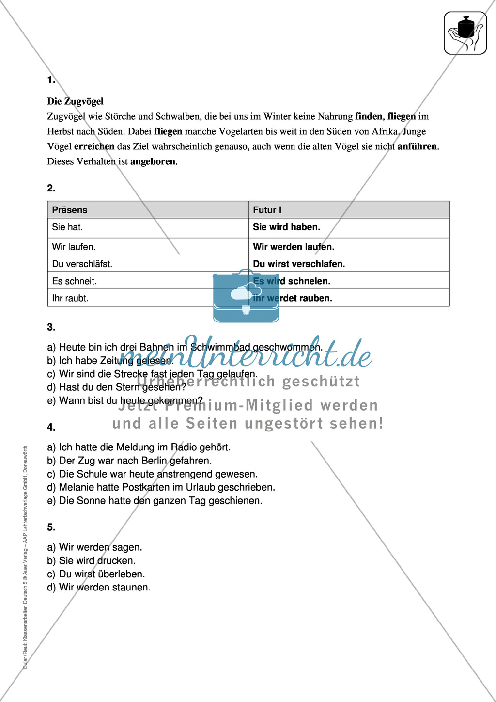 Zeitformen: Klassenarbeit und Lösung Preview 3
