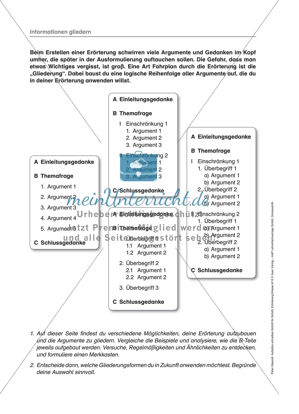 Erörterung - Informationen gliedern: Übungen + Lösungen Preview 1
