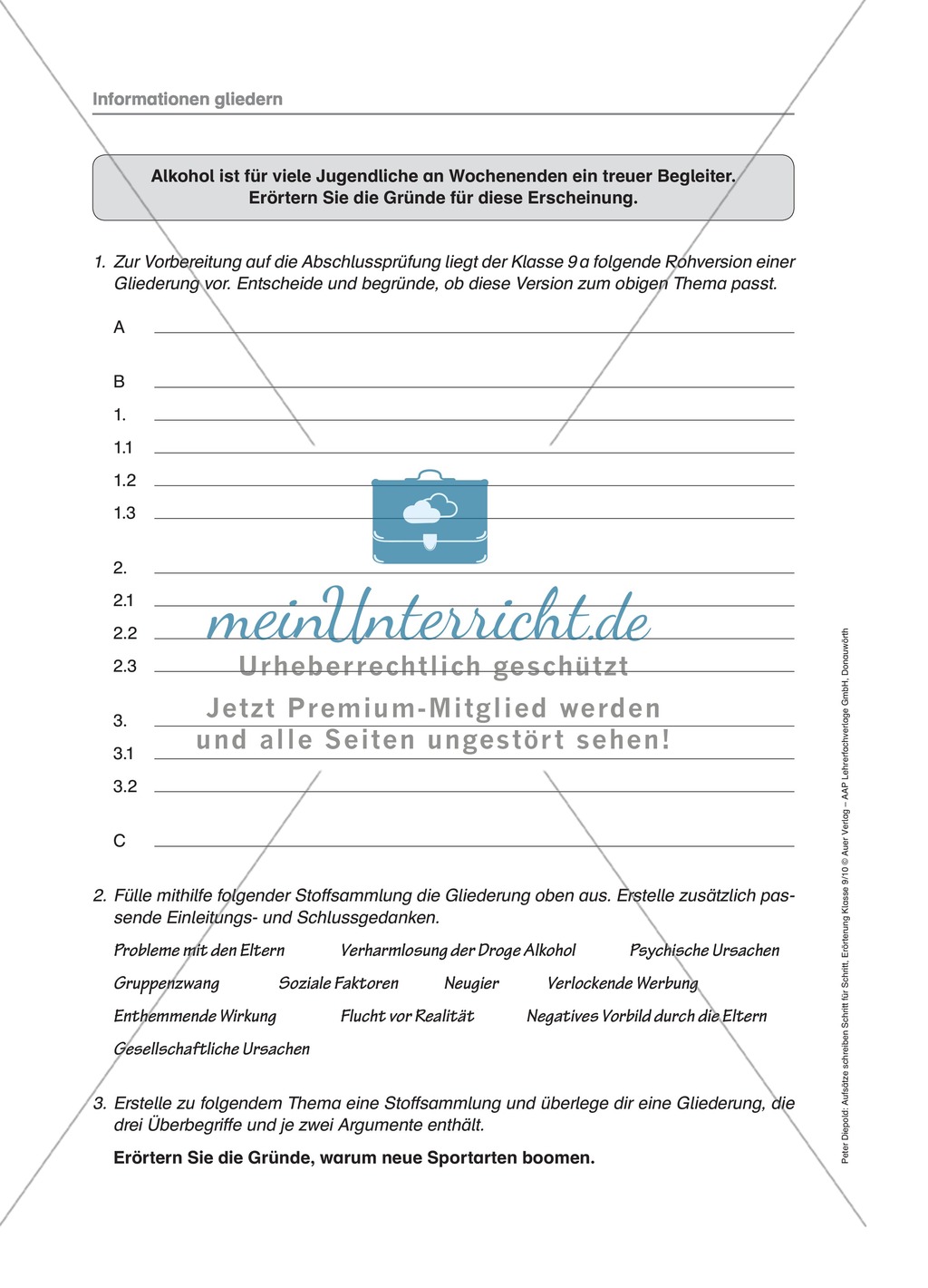 Erörterung - Informationen gliedern: Übungen + Lösungen Preview 3