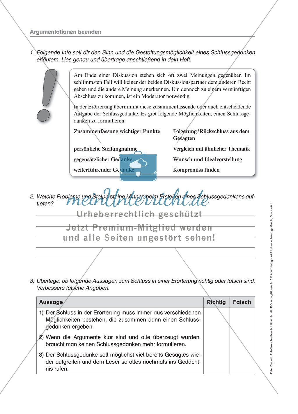 Argumentation in einer Erörterung beenden: Übungen und Lösung Preview 2