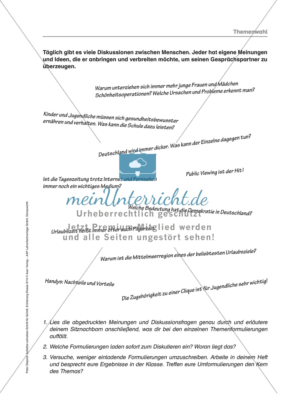 Themenwahl Erörterung: Übung und Lösung Preview 1