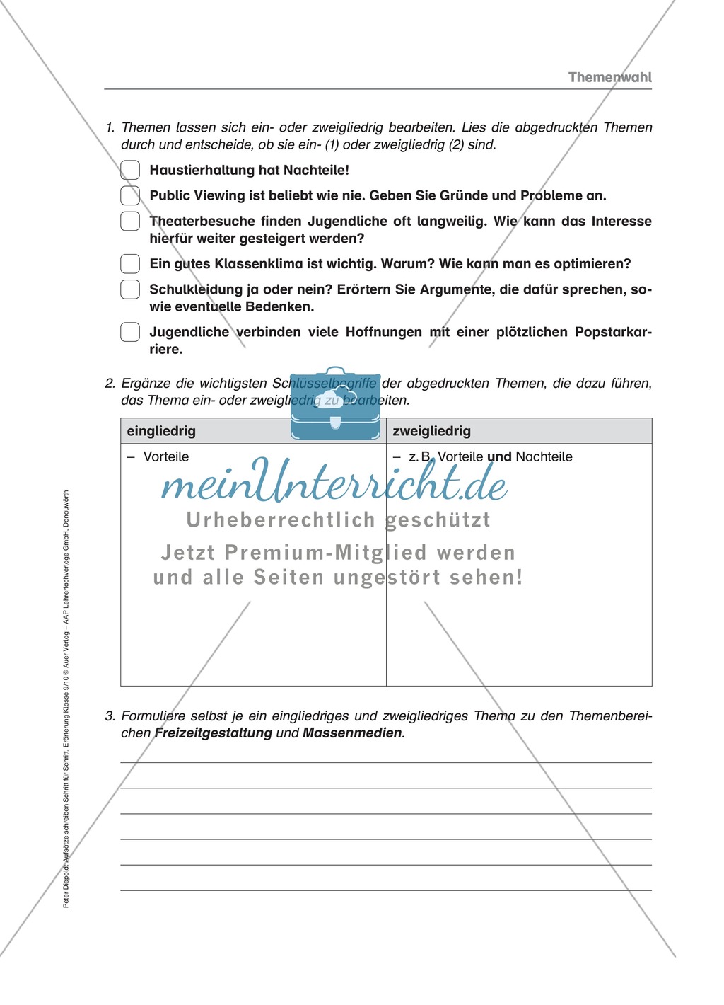 Themenwahl Erörterung: Übung und Lösung Preview 5
