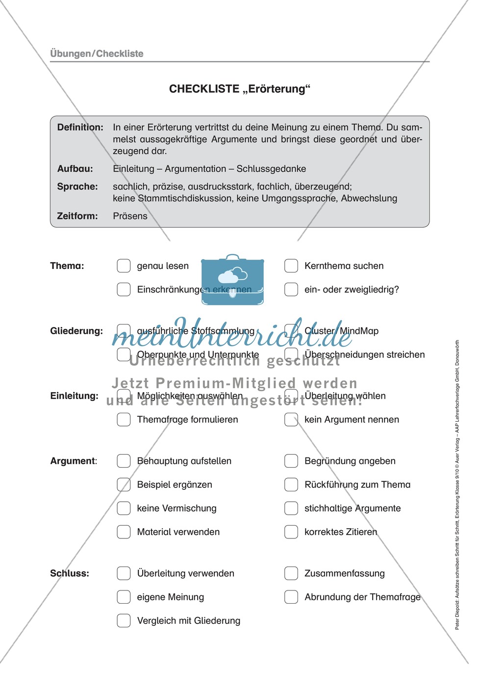 Die Erörterung: Checkliste Preview 1