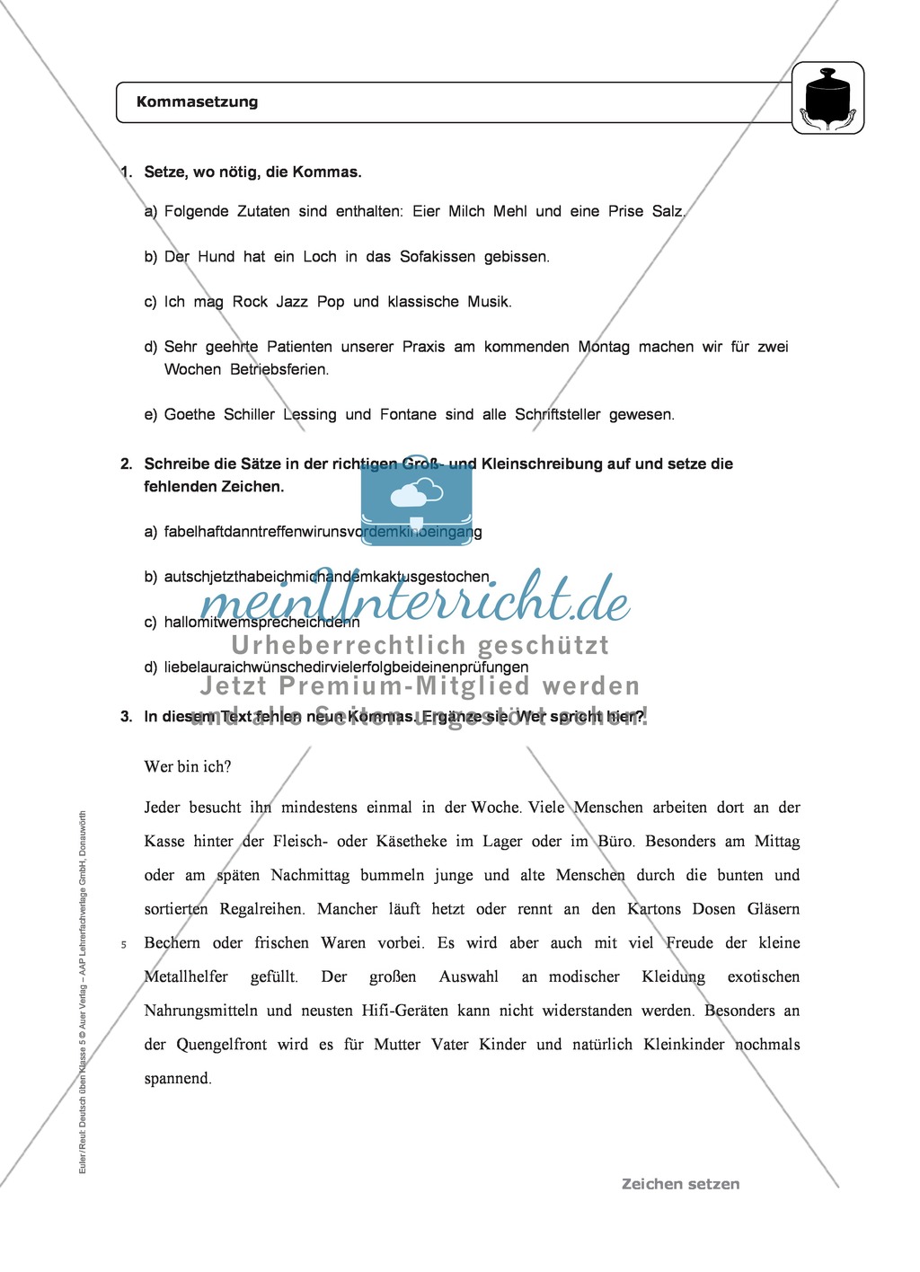 Zeichensetzung: Kommasetzung: Grundregeln, Arbeitsblätter und Lösungen Preview 3