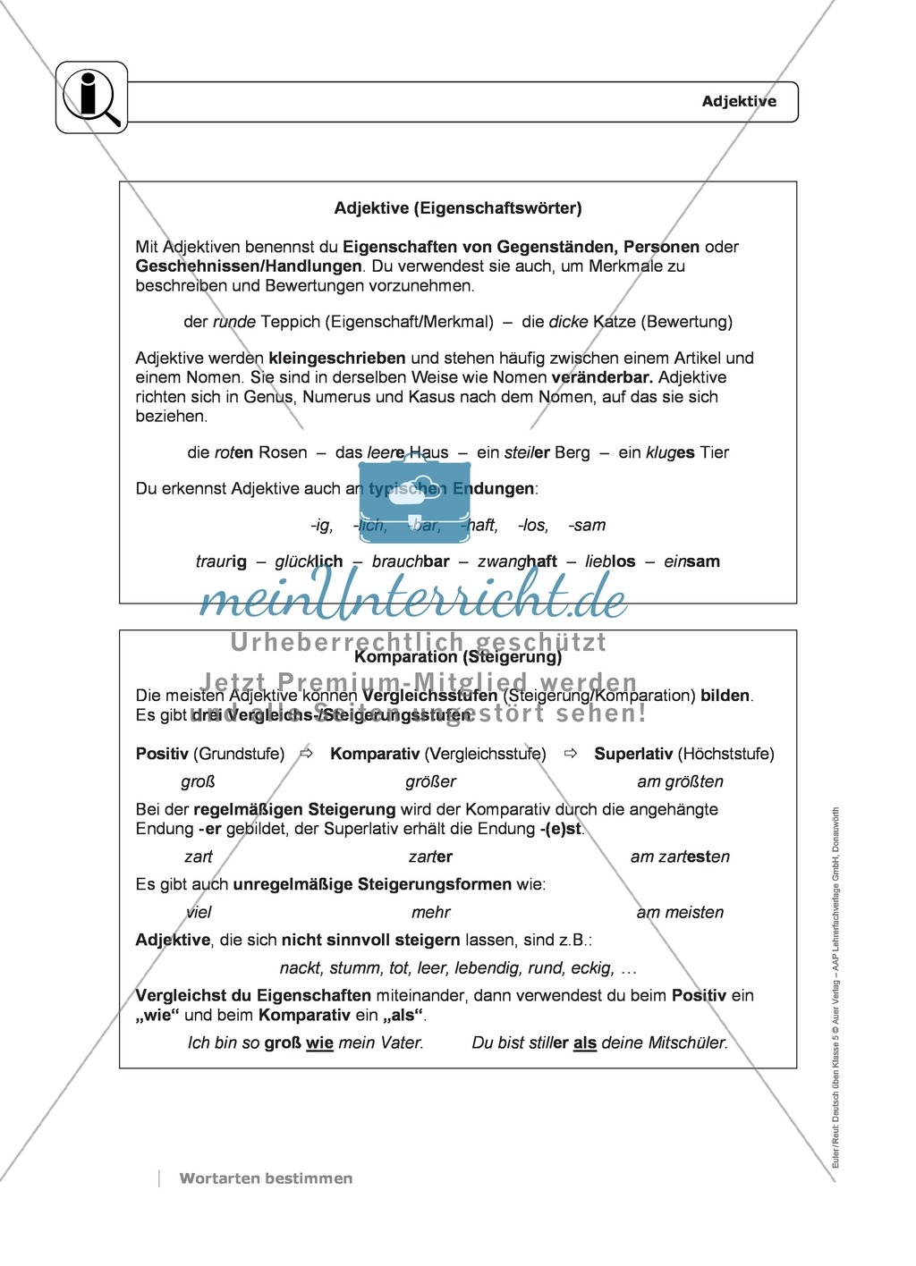 Wortarten: Adjektive: Regeln, Arbeitsblätter und Lösungen Preview 1