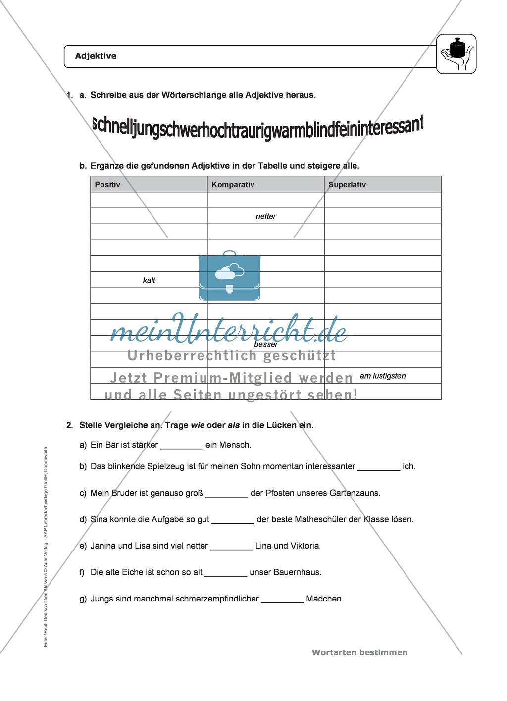 Wortarten: Adjektive: Regeln, Arbeitsblätter und Lösungen Preview 2