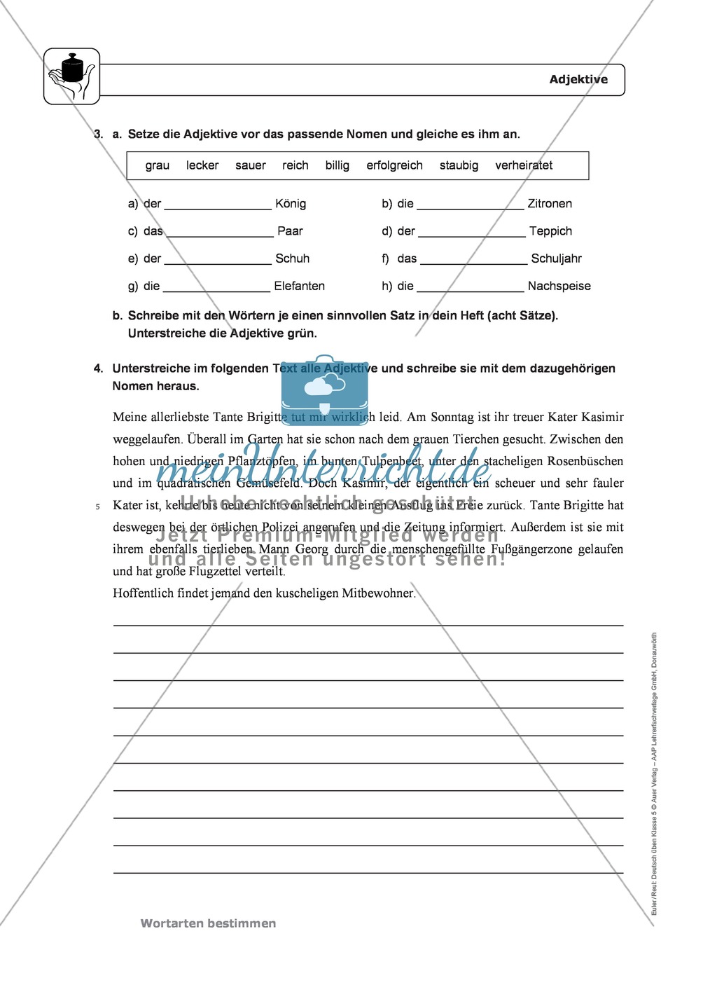 Wortarten: Adjektive: Regeln, Arbeitsblätter und Lösungen Preview 3