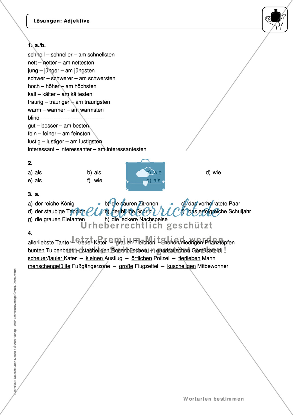 Wortarten: Adjektive: Regeln, Arbeitsblätter und Lösungen Preview 6