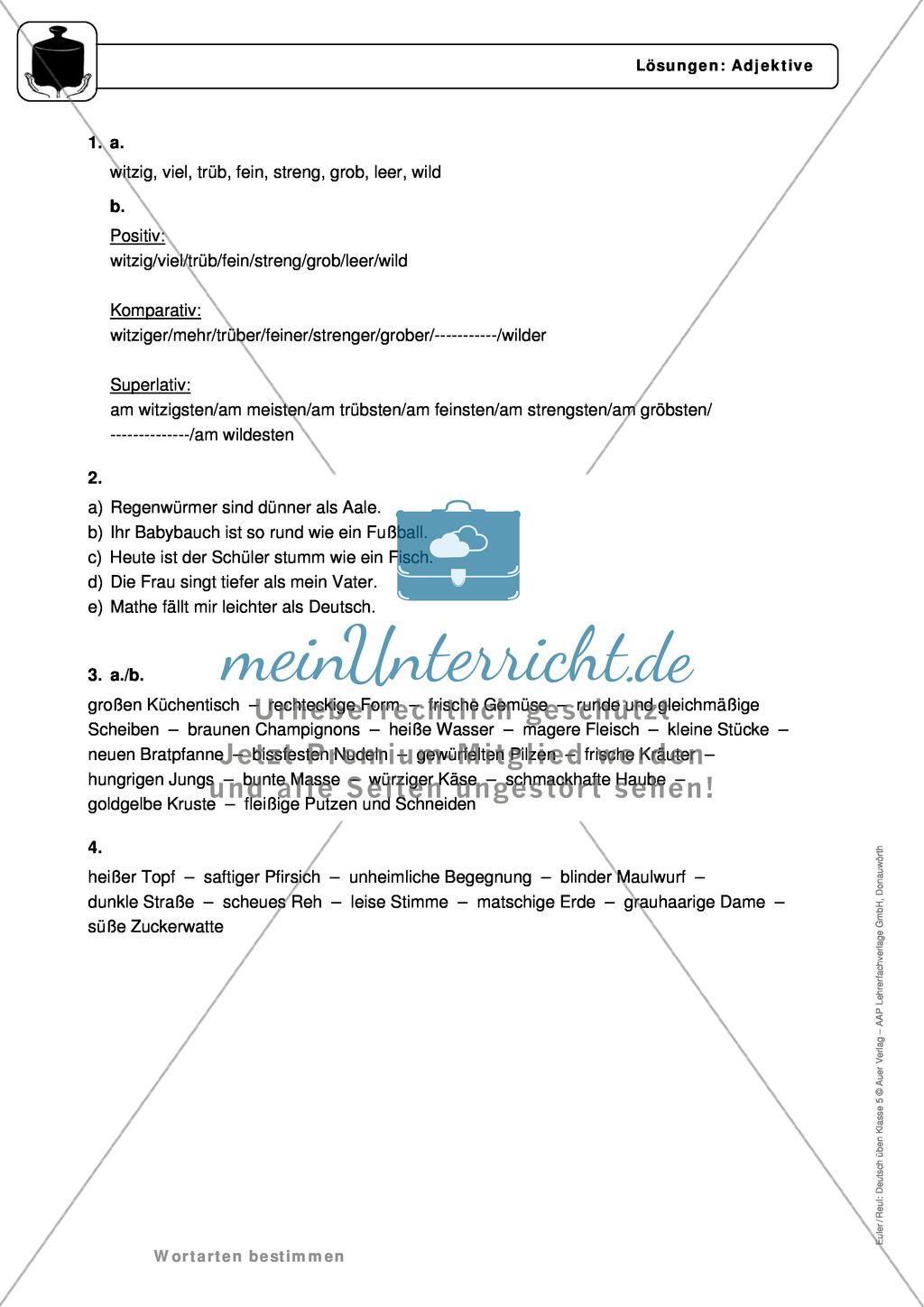 Wortarten: Adjektive: Regeln, Arbeitsblätter und Lösungen Preview 7