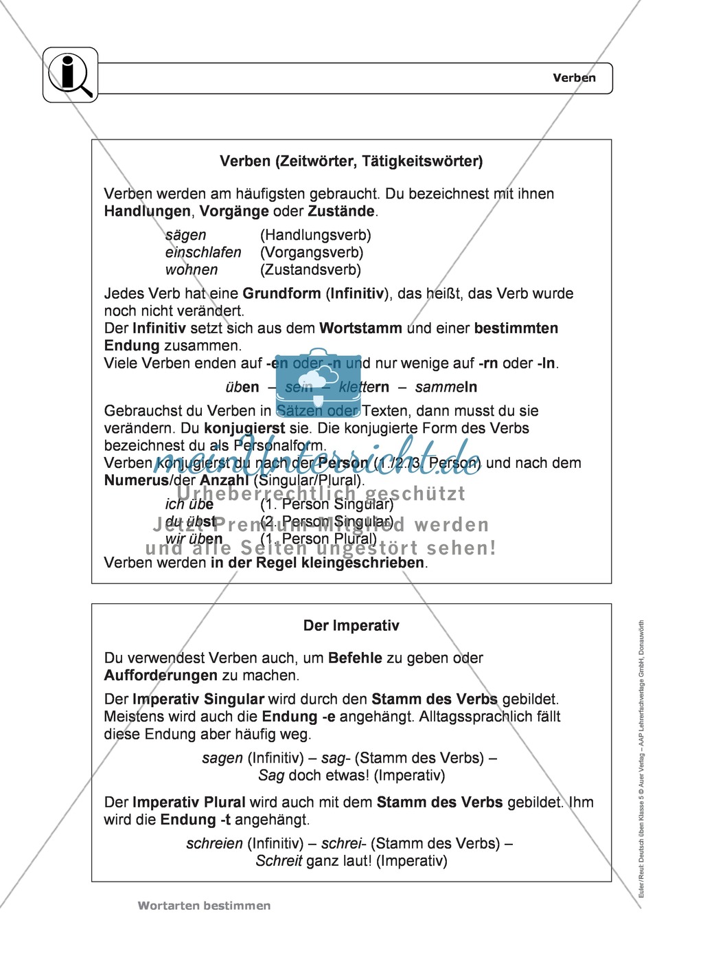 Wortarten: Verben: Regeln, Arbeitsblätter und Lösungen Preview 1