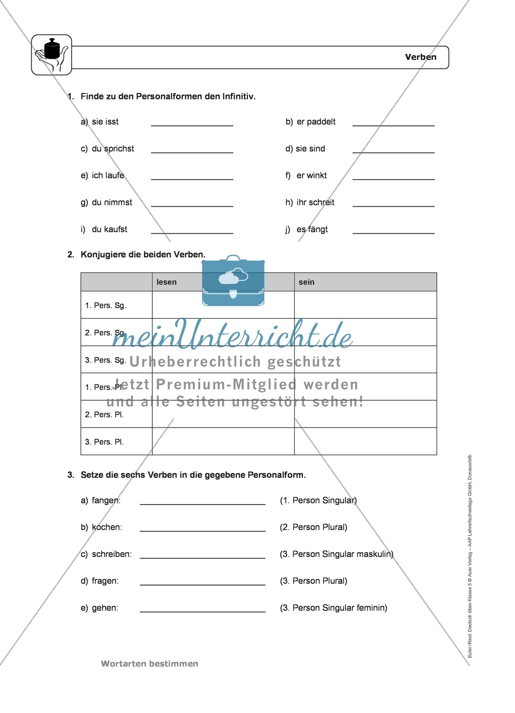 Wortarten: Verben: Regeln, Arbeitsblätter und Lösungen Preview 3