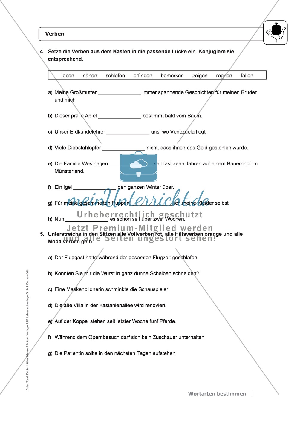 Wortarten: Verben: Regeln, Arbeitsblätter und Lösungen Preview 4