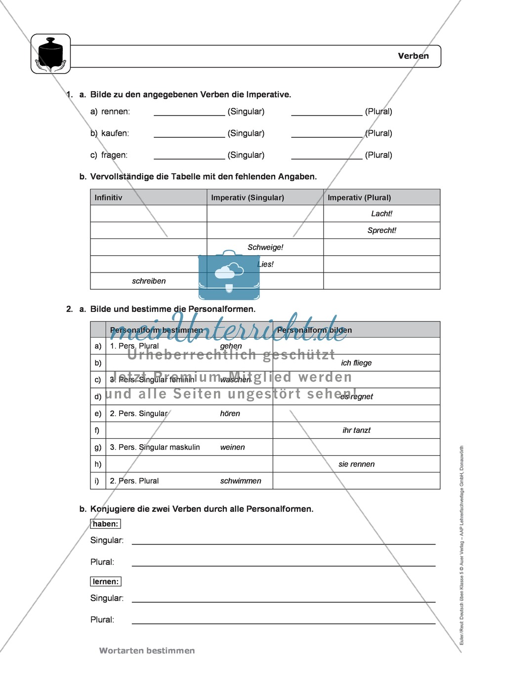 Wortarten: Verben: Regeln, Arbeitsblätter und Lösungen Preview 5