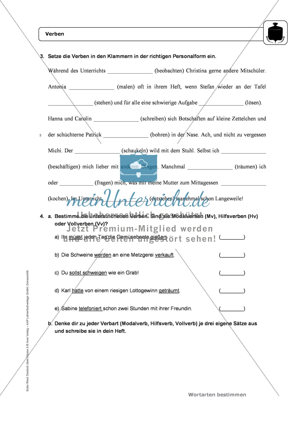 Wortarten: Verben: Regeln, Arbeitsblätter und Lösungen Preview 6