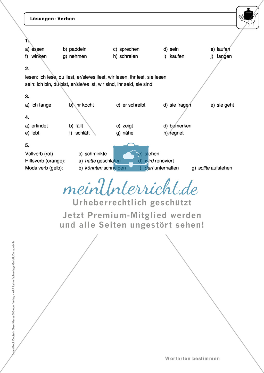 Wortarten: Verben: Regeln, Arbeitsblätter und Lösungen Preview 7