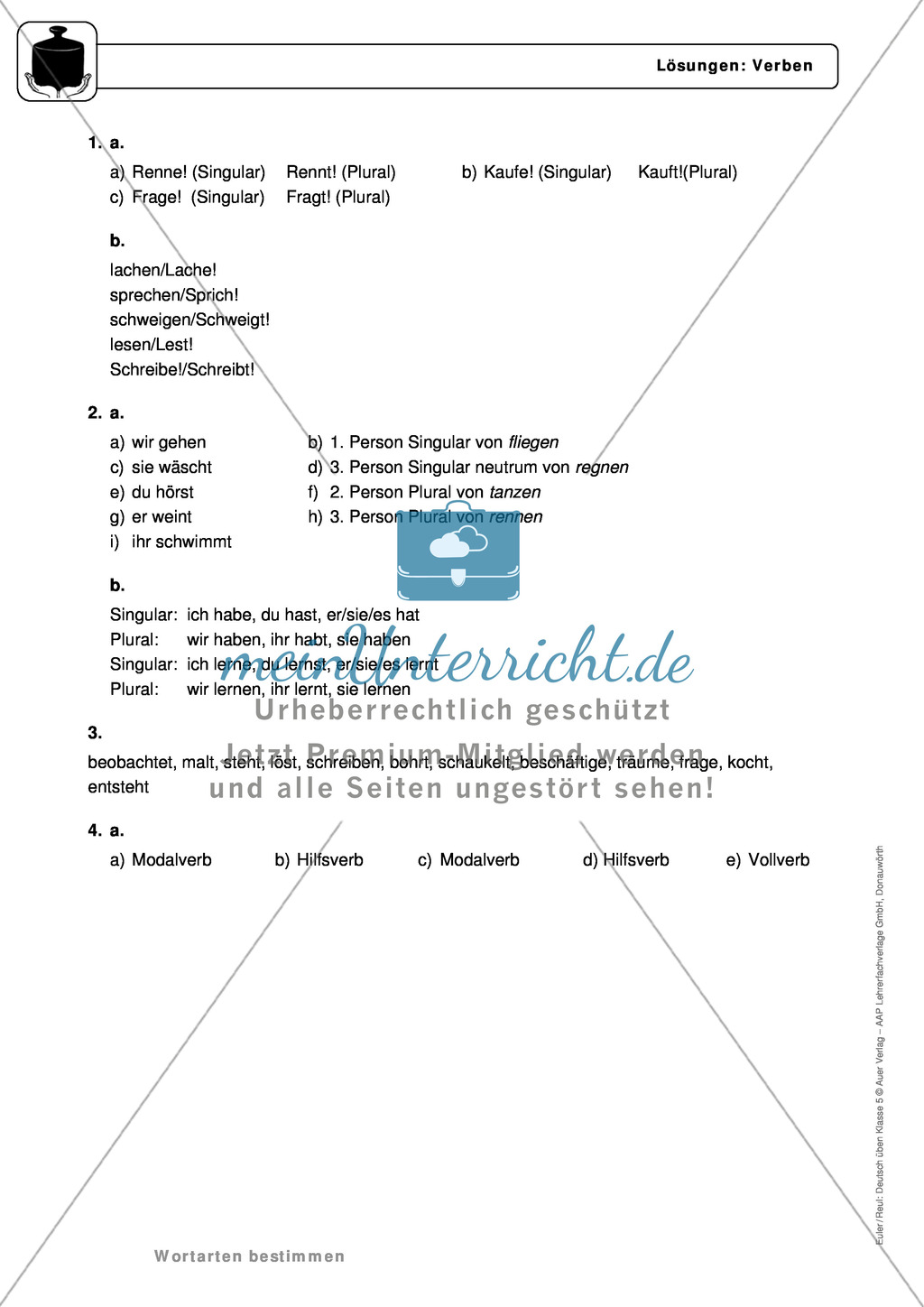 Wortarten: Verben: Regeln, Arbeitsblätter und Lösungen Preview 8