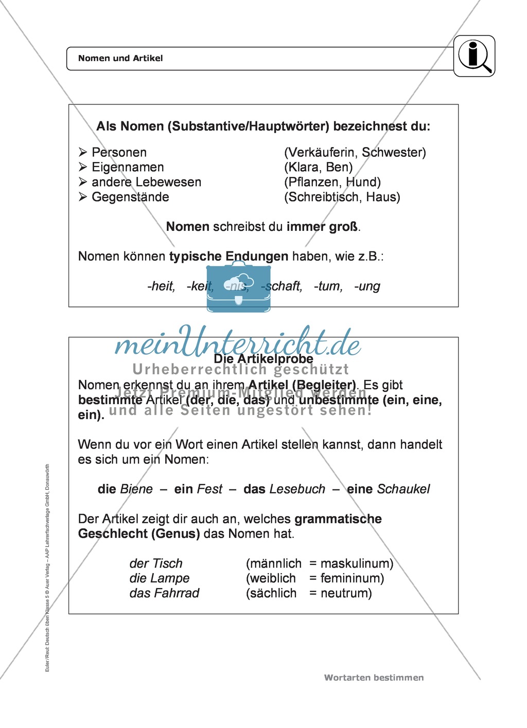 Wortarten: Nomen und Artikel: Regeln, Arbeitsblätter und Lösungen Preview 1