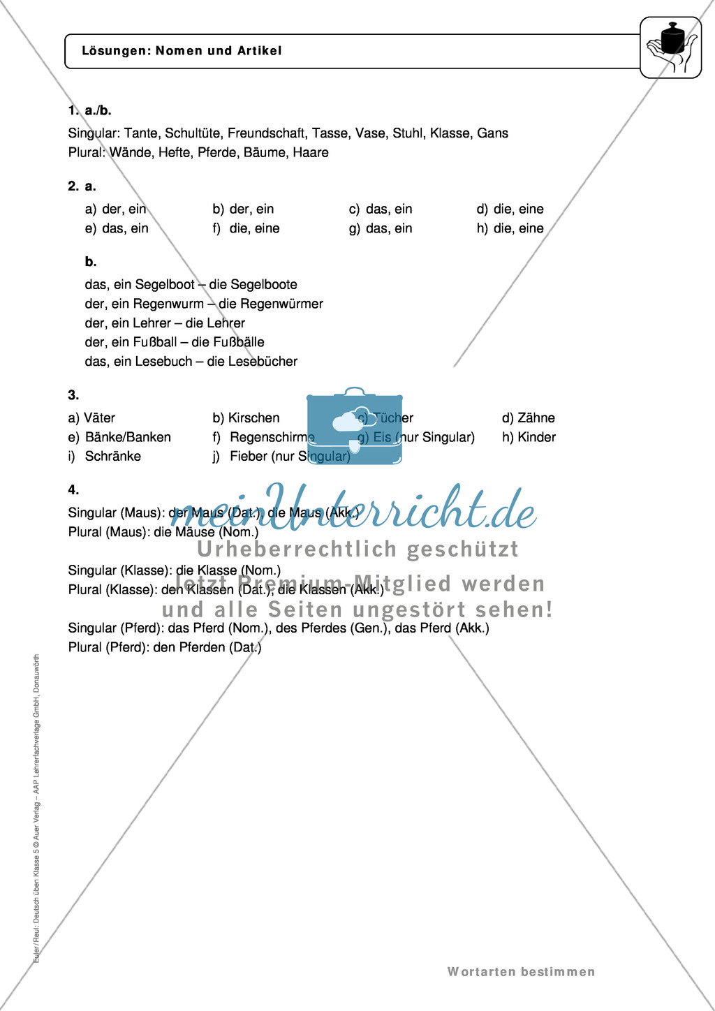Wortarten: Nomen und Artikel: Regeln, Arbeitsblätter und Lösungen Preview 5